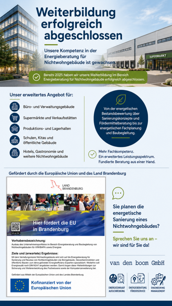 van den Boom GmbH erweitert Energieberatung: Nichtwohngebäude (NWG) und Lebenszyklusanalysen (LCA)